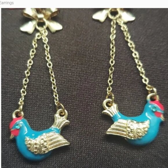 Betsey Johnson Blue Bird Dangle Earrings VINTAGE - Picture 4 of 5